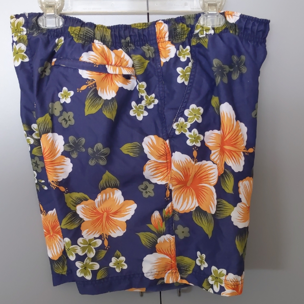 Excellent Cond. Floral Blue Swim Trunks with 2 Front pockets and a Zippered Back